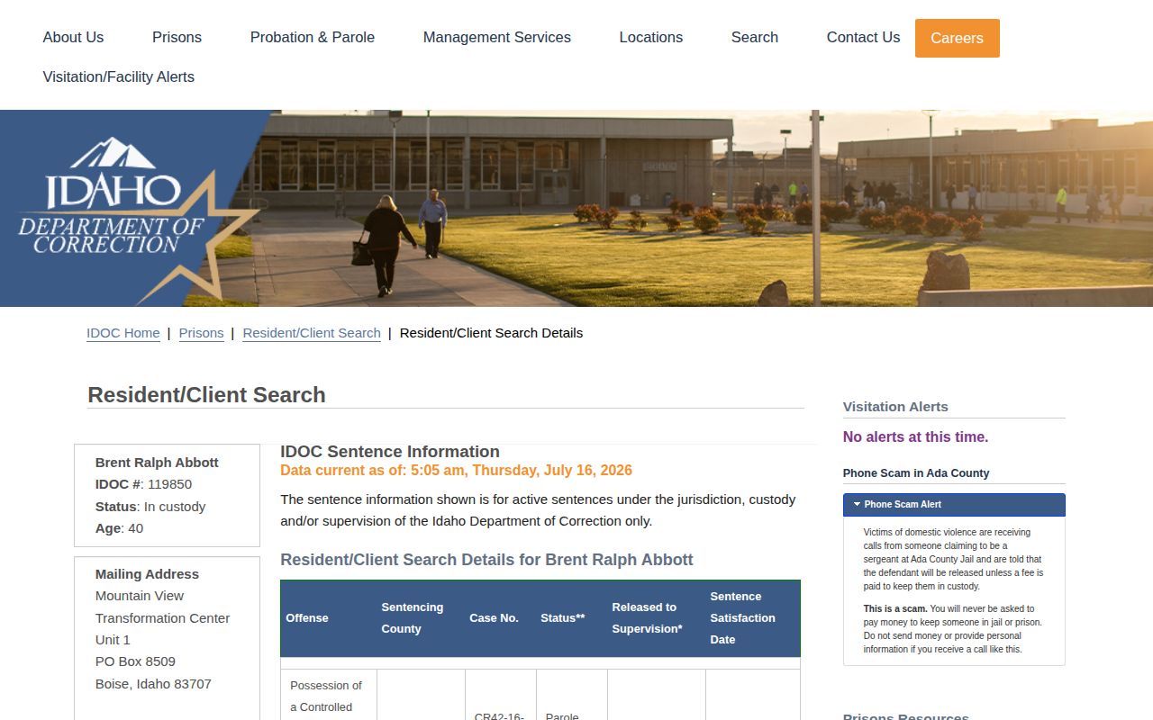 Lincoln County projected release date fields on an Idaho IDOC active detail