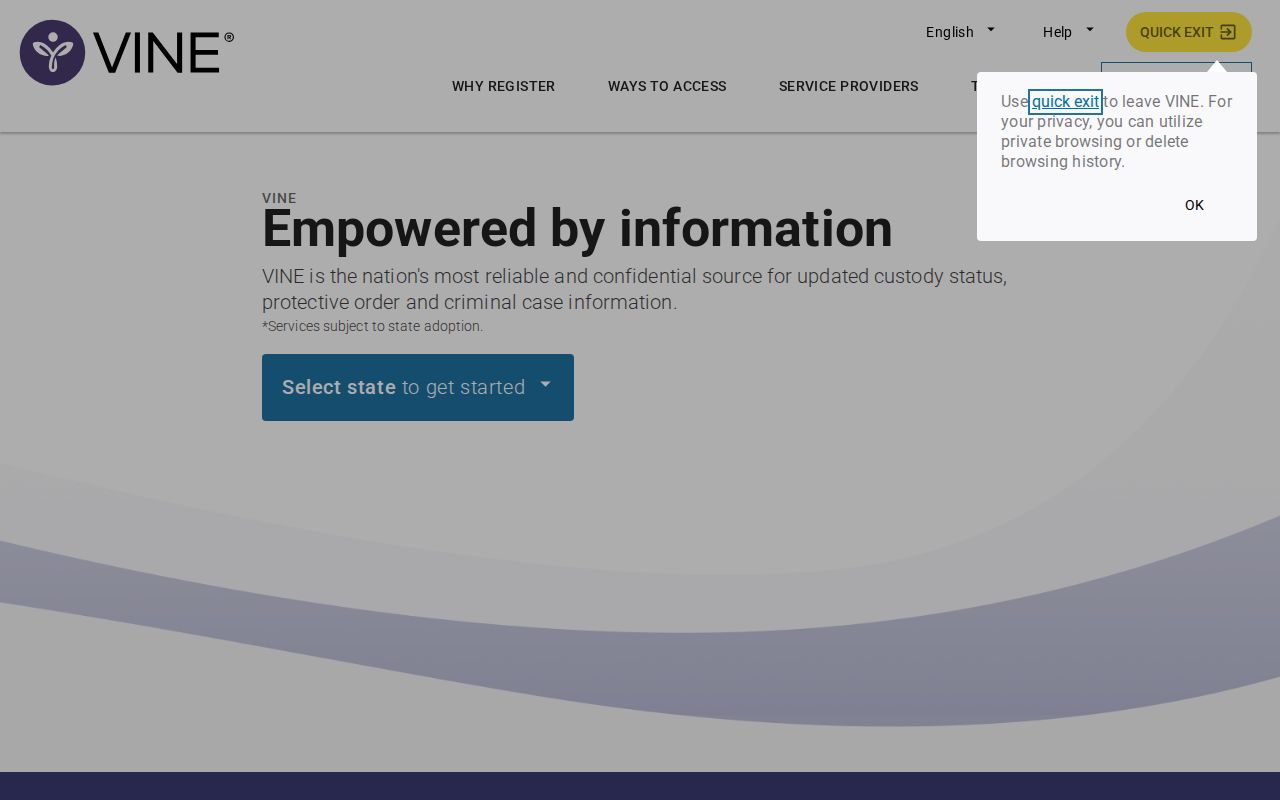 Lincoln County VINELink inmate search and release notification screen